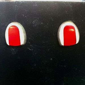 Red coral and sterling silver art deco earrings